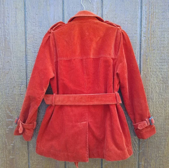 L.L. Bean Burnt Orange Corduroy Belted Trench Coat Pea Coat Size XS Petite - Picture 14 of 15